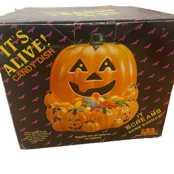NCE 1992 "Its Alive" Light Up Eerie Sounds Pumpkin Jack O Lantern Candy Dish - Picture 2 of 6